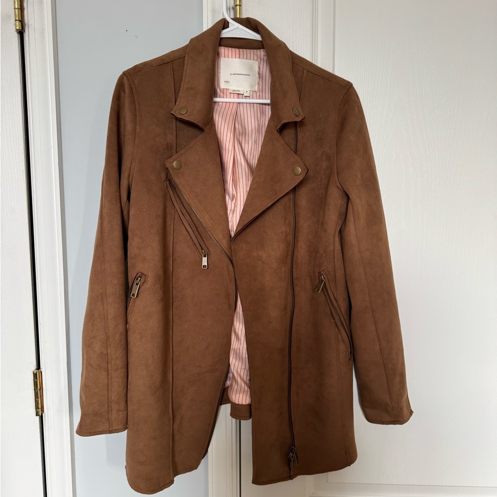 Suede-Look Brown Moto Jacket